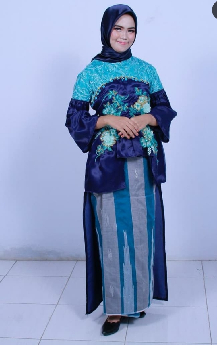 Set Baju Organsa Payet Panjang Belakang Navy Tosca