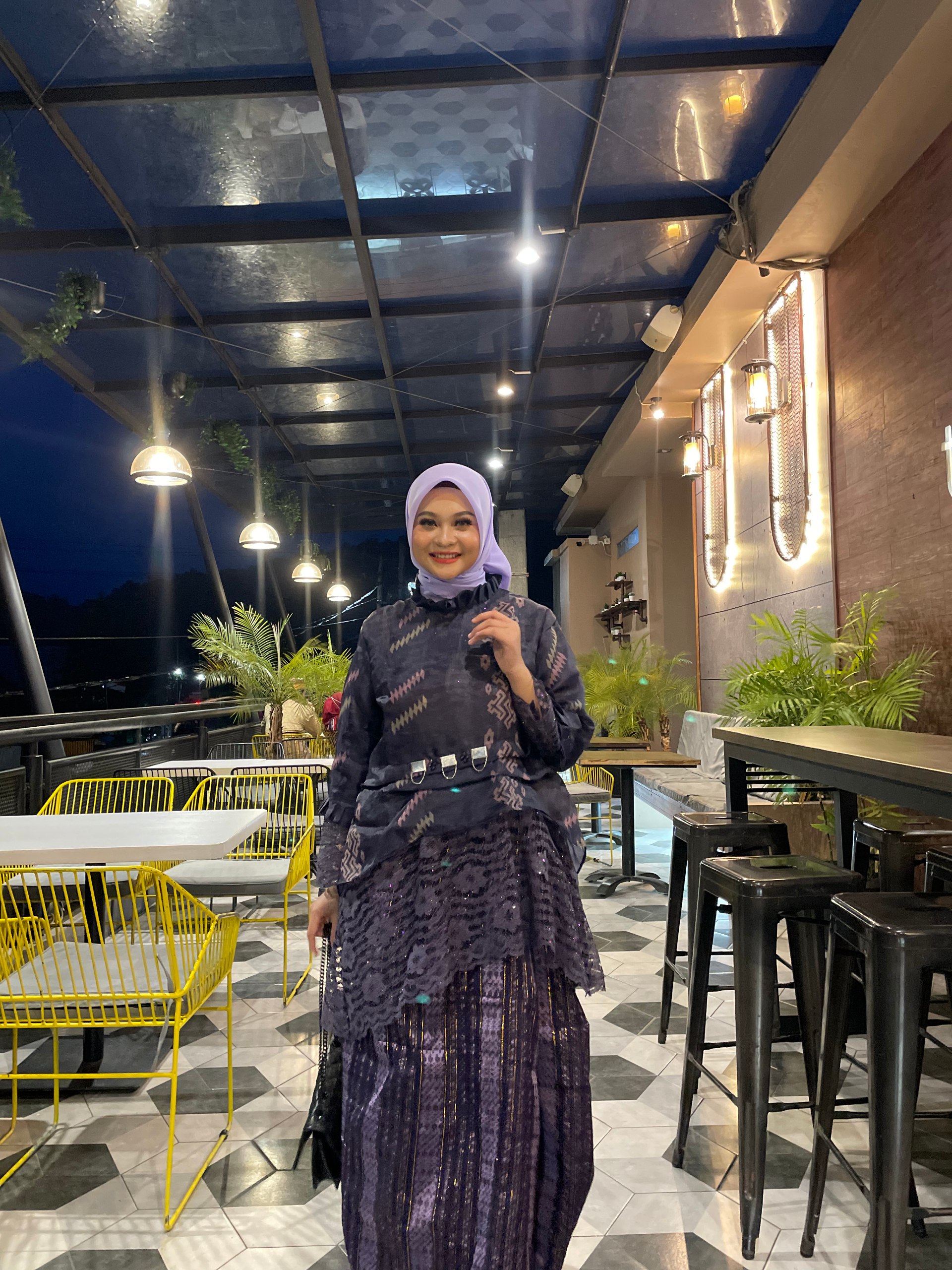 Set Baju Organsa Renda Ungu Violet