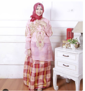 Set Baju Organsa Payet Peach Gold